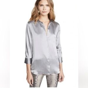 L’AGENCE Aoki Band Collar Silk Blouse Gray Size XS 100% Silk